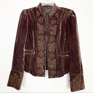 BCBGMaxAzria Chocolate Brown Velvet Blazer with Stand-Up Collar